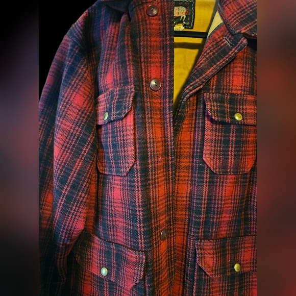 Vintage 50s Woolrich Mackinaw Wool 503 Hunting Jacket Size 42 Red Plaid Coat - Picture 3 of 6